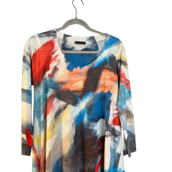 Nally & Millie Multi-color Tunic Top Abstract Artsy Size M Flowy Brushstrokes - Picture 3 of 7